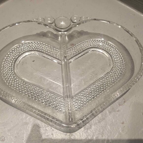 Clear Heart Shaped Divided Glass Dish Duncan and Miller #309 Trinket Dish - Picture 1 of 7